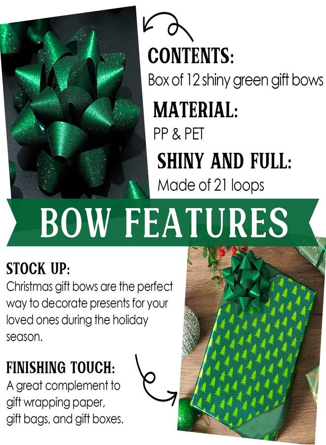 MEEDEE 4.5 inch Green Linear Glitter Gift Bow Self Adhesive Bow for Holiday, Everyday, All-Occasion, Gift Wrapping Paper, Bags and Boxes Decorations (12 Counts) - Image 3